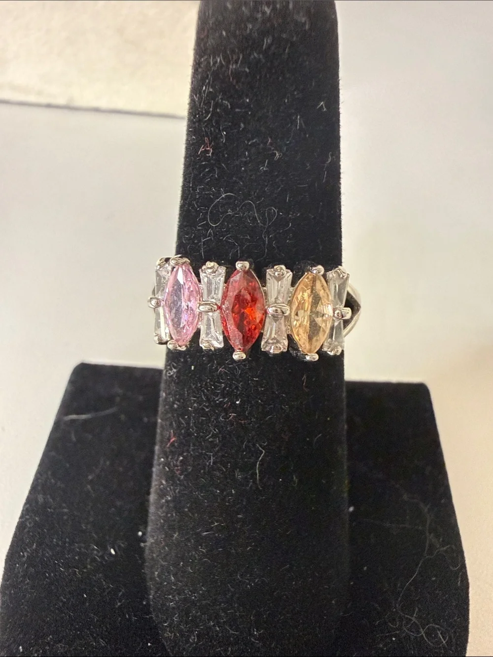 Multi-Color Marquise CZ Cocktail Ring - Pink, Red & Champagne